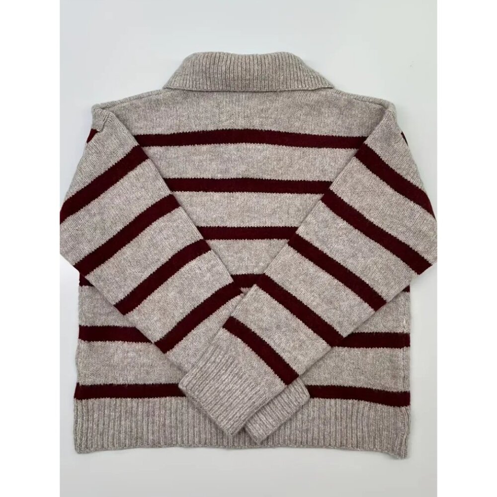 Chic Striped Lapel Sweater – Cozy & Flattering Fit